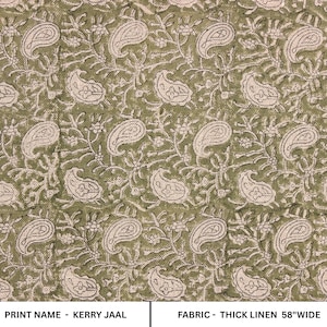 KERRY JAAL || Heavy linen fabric Indian hand block print fabric pillowcases thick linen upholstery block printing art table cover,Curtain