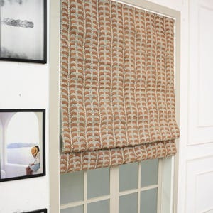 Cortina romana de lino con estampado a mano, opaca, personalizada, gruesa, de lino, con estampado a mano - FAB - Garud