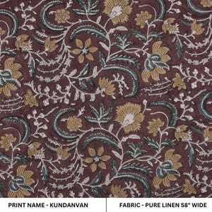 Pure linen 58" wide fabric, Indian block print, handmade block print fabric, linen upholstery, cushion fabric - KUNDANVAN