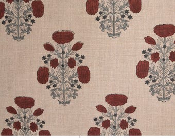Thick Linen 58" Wide Red Outdoor Pillow Cover Handmade Block Print Decorative Curtain and Table Cover - SWADESH
