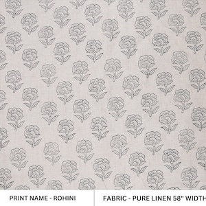 Block Print Pure Linen 58&quot; Wide, Indian fabric, Floral Print Upholstery Fabric, pillow cover, fabric by yard - Rohini