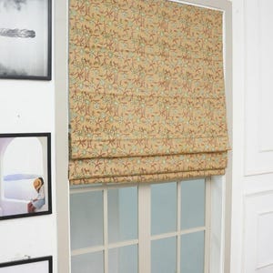 Roman Block Print Floral Shade, Handmade Printed Roman Blackout Blind And Valance For Window, Linen Floral Custom Blind - NAAYAB