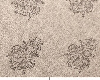 COCKROACH FABRIC - Linen Block Print handloom Gray - Floral, Block Print Pattern, thick linen , upholstery