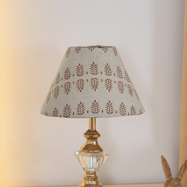 Lin pur brun rustique, abat-jour en lin | Tissu imprimé à la main pour une décoration champêtre - DARPAN