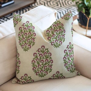 Hand block print cushion cover, pure linen Indian fabric pillowcase, fall and spring cushion handmade throw pillow - GUDHAL