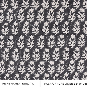 Block print pure linen 58" Wide Indian Fabric, Handloom Linen by yard, upholstery Home Decor - Gunjita