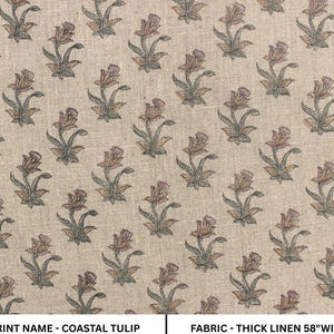 COASTAL TULIP -  Linen Home Decor ,Floral Hand Block Printed Fabric |  Indian Block Print, Block Print Upholstery, Block print Pillow Cover