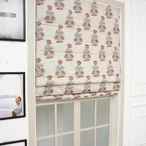 Handmade block print roman shades for living room floral roman shade in cotton linen custom handcrafted cotton roman - Govardhan