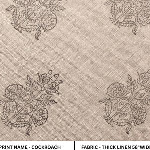 COCKROACH FABRIC - Linen Block Print handloom Gray - Floral, Block Print Pattern, thick linen , upholstery