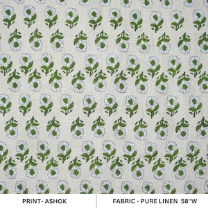 Puur linnen Indiase handgemaakte kunst, stof op maat gesneden, handgemaakte blokprint groen blad, traditionele blokprint voor woondecoratie - ASHOK