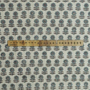 Teal blue with brown floral block print hand block print fabric, Indian block print, fabric for curtain, tablecloth, viscose linen - ANAMIKA image 6