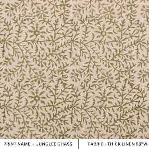 LINNEN JUNGLEE GHASS - Olijfgroen Indiase handblokbedrukte stof, linnen blokprint kussensloop
