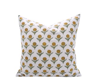 Floral Block Printed Couch Cushion Cover Accent Ethnic Indian Handmade Linen Fabric For Pillowcase Boho Pillow Cover - FAB-GANDA PUSHP