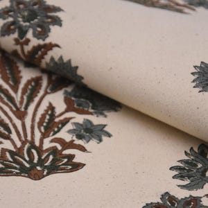 Thick Cotton Block Print Fabric 44 Inch Width Medium Weight Beige Base Color Curtains and Drapes  Bedding Tote Bag Lampshades Napkins by Fabritual