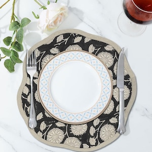 Handblocked Floral Placemats, Placemats Linen, Napkin and Placemat Set, Fabric Placemats, Smaller Placemats - Sudarshan Jaal