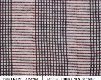 Rust Black Linen Fabric | Block Print, Table Linens, Cushions- AMAYRA