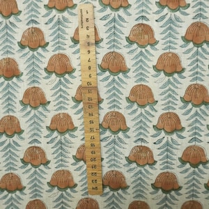 Block Print Fabric 58 Inch Width Light Weight Viscose Linen Natural Base Color and Floral Print Curtains and Drapes Pillow Covers Tablecloths and Runners Bedding Tote Bag Lampshades by Fabritual