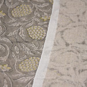 Thick Linen 58" Wide Block Print Fabric, Indian Cushion Cover, Throw Pillow cover, Floral Print, Upholstery fabric print - Meraki Yellow image 2