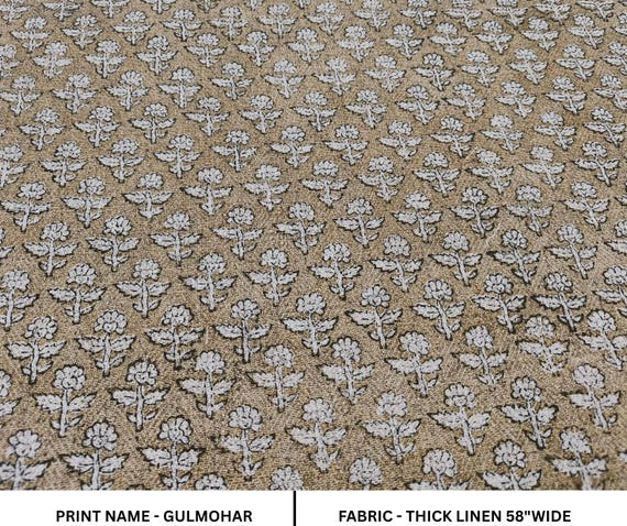 GULMOHAR BROWN || Sofa Upholstery, Chair Upholstery Block print linen fabric, Strong & waterproof fabric, light brown neutral color fabric