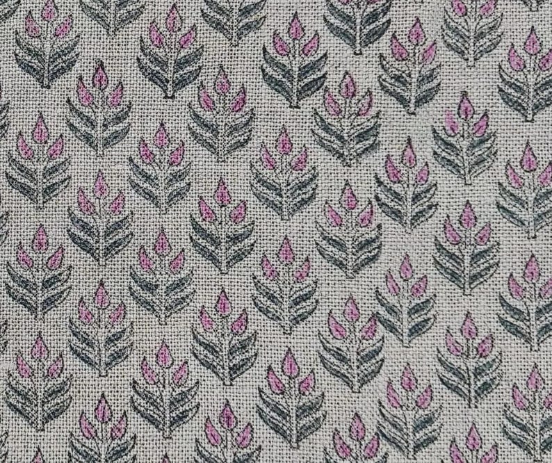 Linen Block Print Fabric 58 Inch Width Heavy Linen Natural Base Color Handmade Print To Make Curtains and Drapes Upholstery Pillow Covers Tablecloths and Runners by Fabritual