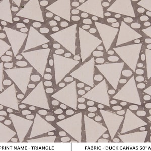 Hand block print pillow covers, Duck Canvas 50&quot; wide, linen fabric, decorative cushions and curtains, fabric by yard - TRIANGLE