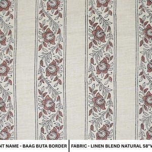 Linnenmix natuurlijk 58" breed, handgemaakte blokbedrukte stof, Indiase kussenhoes, linnen op maat gesneden, tafel- en bankkleed - BAGH BUTA BORDER