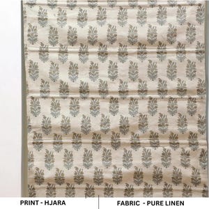 Window block print curtains, Roman shade, Floral window valance, Natural linen fabric, Handmade art - HJARA