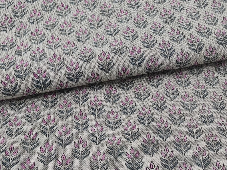 Linen Block Print Fabric 58 Inch Width Heavy Linen Natural Base Color Handmade Print To Make Curtains and Drapes Upholstery Pillow Covers Tablecloths and Runners Bedding Tote Bag by Fabritual