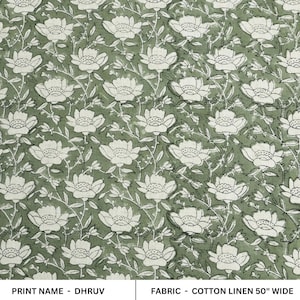 Katoenen linnen groene bloemenblokprint, linnen kleding, handgemaakte stof voor bank- en bankhoes, kussen- en kussenlinnen - DHRUV