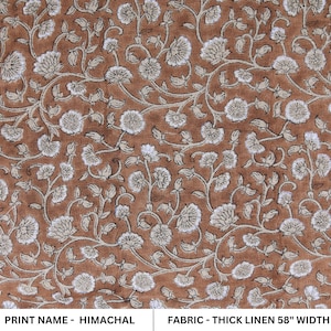 Indian fabric Thick linen 58&quot;wide, hand block print, curtains fabric block print, Pillow cover fabric - HIMACHAL