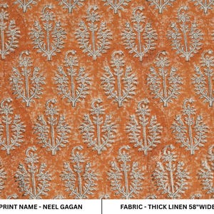 NEEL GAGAN - Floral Block Print Leinenstoff, Stoff für Kissenbezüge, schwerer Polsterstoff