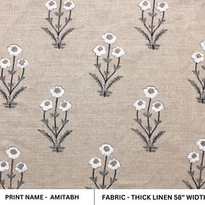 Funda de cojín india estampada en bloque de lino grueso de 147 cm de ancho, cortada a medida. Funda de almohada con estampado floral. Mantel - AMITABH