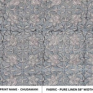 puro lino 58" di larghezza, stampa a blocchi fatta a mano, stampa floreale indiana floreale, federa decorativa per cuscino, tovaglia - CHUDAMANI