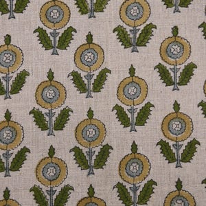 Linen Block Print Fabric 58 Inch Width Medium Weight Linen Natural Base With Unique  Color Curtains and Drapes Upholstery Tablecloths and Runners Bedding Tote Bag Lampshades Napkins by Fabritual