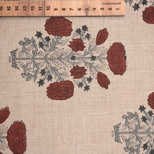 58" Wide Thick Linen Fabric | Red Hand Block Print Textile | Outdoor Pillow Covers, Curtains, Table Covers & Home Decor Material - SWADESH image 6
