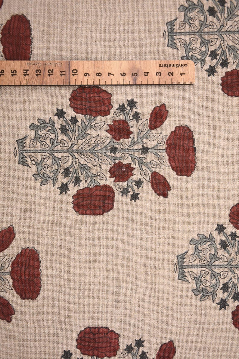 58" Wide Thick Linen Fabric | Red Hand Block Print Textile | Outdoor Pillow Covers, Curtains, Table Covers & Home Decor Material - SWADESH image 6
