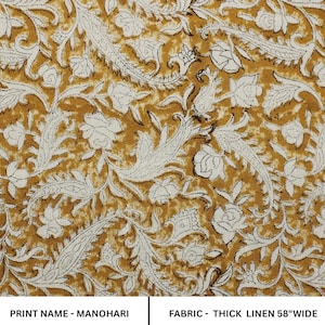 MANOHARI, Flower Handmade Block Print, Indian Linen, Fabrics, Home Decors, Organic and Sustainable Block Printing