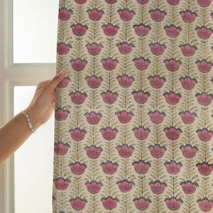 Lotus Linen Curtains | Floral Block Print Design for Bedroom Windows | FAB-LOTUS