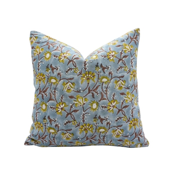 Handmade Throw Cushion Floral Block Print for Sofa or Chair Bohemian Cotton Cushion Cover Block Print Accent Pillow  - FAB-NAAYAB
