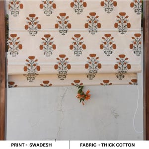 Roman curtains - Thick cotton roman shade - Hand block print curtains - Blackout window shades - Fabric roman - SWADESH