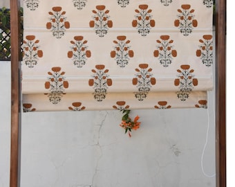 Roman curtains - Thick cotton roman shade - Hand block print curtains - Blackout window shades - Fabric roman - SWADESH