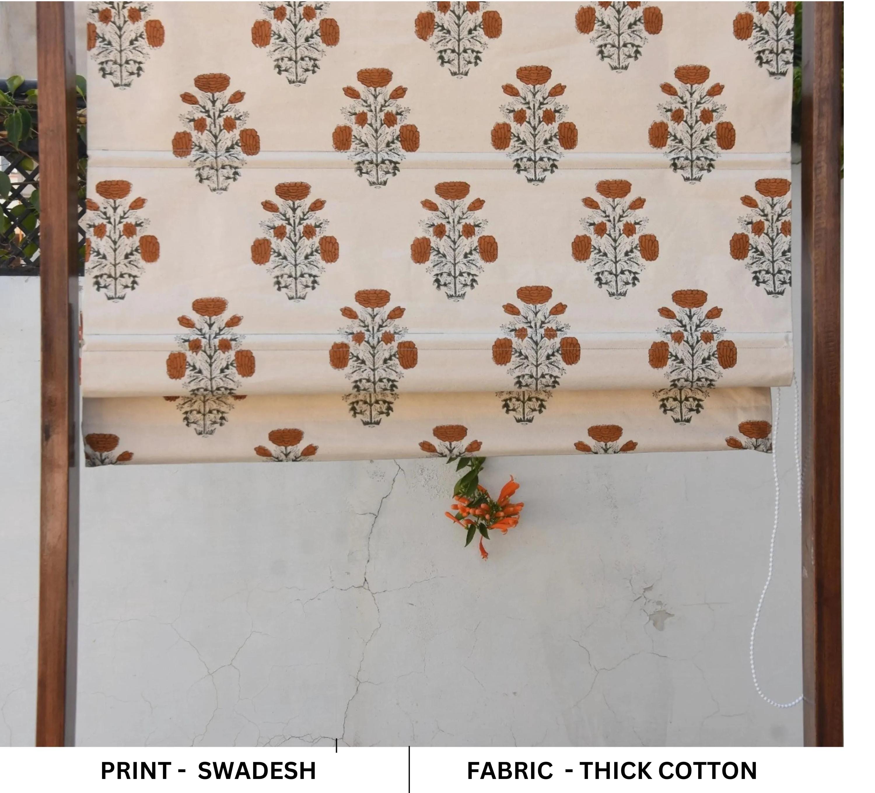 Roman curtains - Thick cotton roman shade - Hand block print curtains - Blackout window shades - Fabric roman - SWADESH