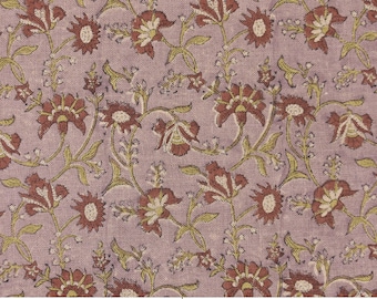 Handmade Floral Block Print Thick Linen Fabric 58" Wide, Indian Fabric for Curtains, Upholstery & Home Decor - NAAYAB