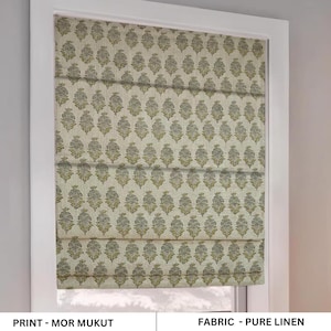 Floral Block Print Raffrollo, Block Print Raumrömer Vorhang, Leinen Stoff Fensterbehandlung, Dekorativer Schatten - MORMUKUT