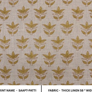 Block Print Thick Linen 58" Wide, Floral Print, Indian Fabric, Home Decor, Handcrafted Linen Fabric - SAAPT PATTI