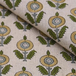 Linen Block Print Fabric 58 Inch Width Medium Weight Linen Natural Base With Unique  Color Curtains and Drapes Upholstery Pillow Covers Tablecloths and Runners Bedding Tote Bag Lampshades Napkins