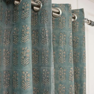 Cortinas de lino puro con pliegues pellizcados / Estampado artesanal para ventanas y cenefas - INDERDHANUSH