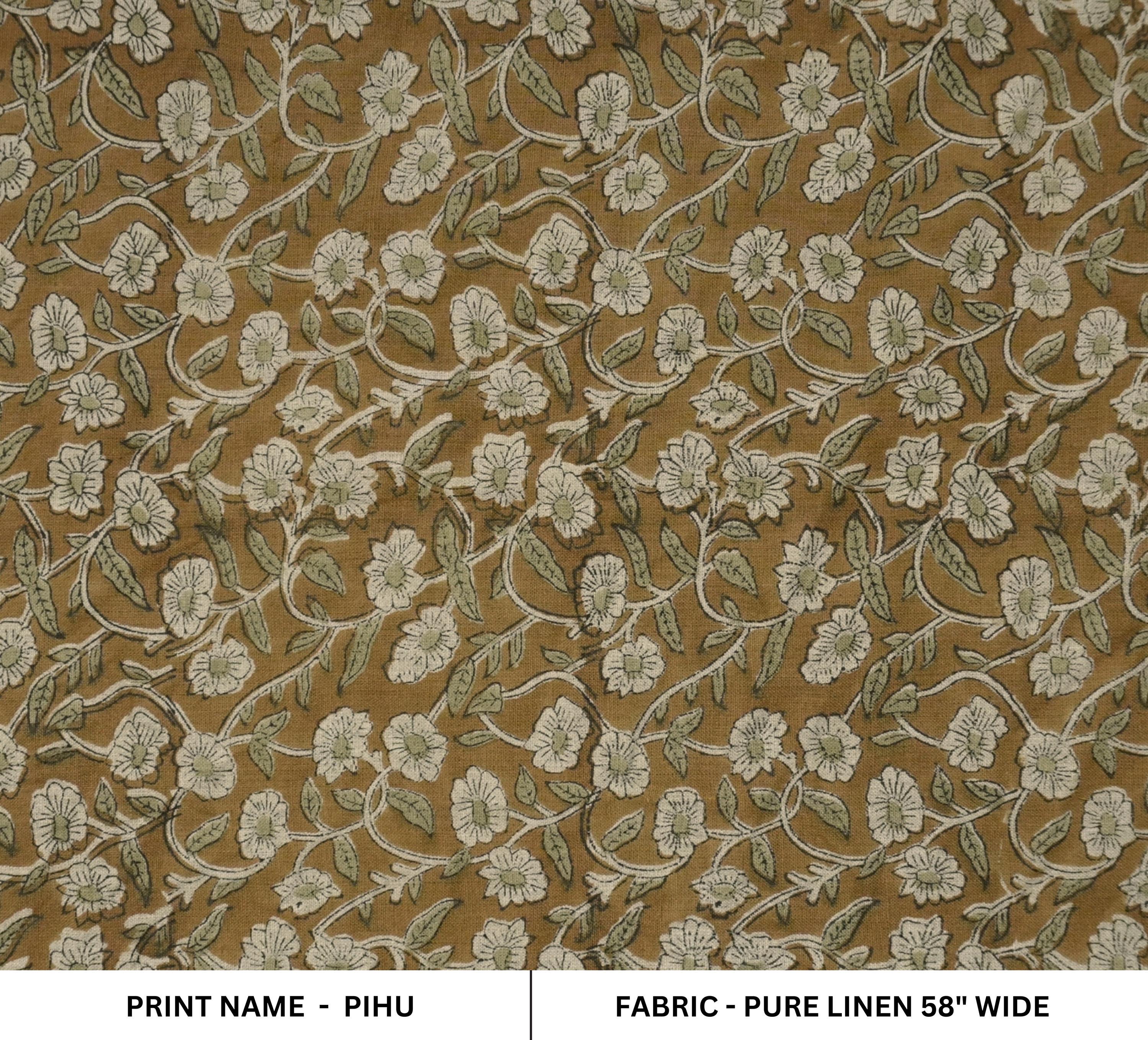 Tela de lino puro con estampado floral en bloque, textil indio, tela para cortinas y fundas de almohadas, tela de lino duradera para tapizar sofás - PIHU