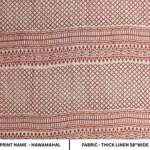 HAWA MAHAL -  Printed Fabric , Block Print Fabric , Indian Art Block Printing , Upholstery Linen Fabric , Indian Fabric Cushion Cover Fabric