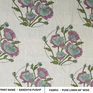 Pure Linen 58" Wide Hand Block Print Floral Handmade Linen For Drapery And Curtain Farmhouse Upholstery Fabric - SANDHYA PUSHP